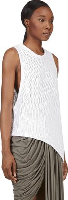 Helmut Lang White Cotton Knit Tucked Cord Tank Top