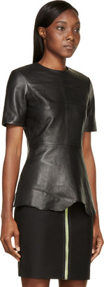 Alexander Wang Black Leather Fitted Short Sleeve Raw Hem Top