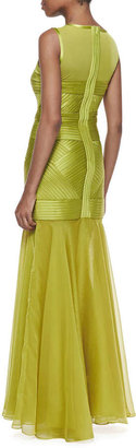 Halston Sleeveless Bias-Striped Gown, Apple Green