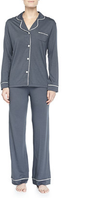 Cosabella Bella Piped Solid Pajamas, Anthracite/Ivory