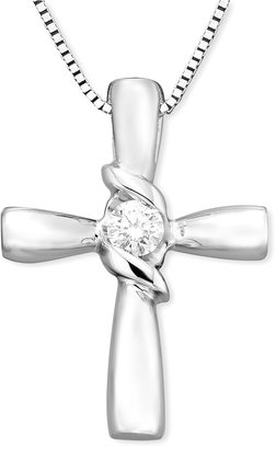 Sirena Diamond Cross Pendant Necklace in 14k White Gold (1/10 ct. t.w.)