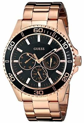 GUESS Women's U0231L7 Sporty Rose Gold-Tone Watch with Black Multi-Function Dial