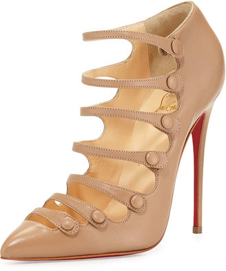 Christian Louboutin Viennana Strappy Leather Red Sole Bootie, Beige