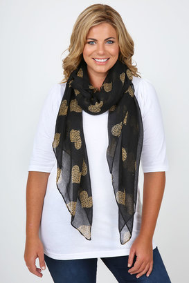 Yours Clothing Black And Mustard Leopard Print Heart Printed Scarf