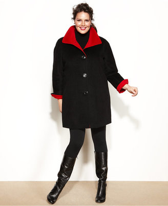 Ellen Tracy Plus Size Wool-Blend Colorblock Walker Coat