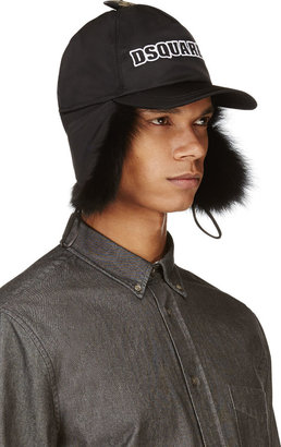 DSquared 1090 Dsquared2 Black Fur-Lined Cap