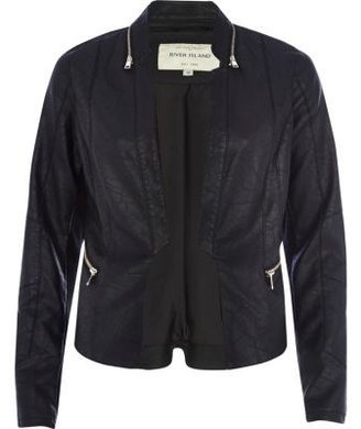 River Island Black zip collar leather-look jacket