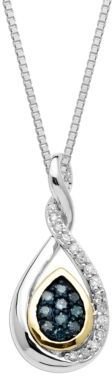 Lord & Taylor Sterling Silver with 14Kt. Yellow Gold Green & White Diamond Pendant Necklace