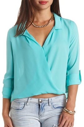 Charlotte Russe Collared Chiffon Wrap Top