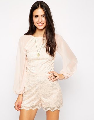 AX Paris Lace Playsuit with Chiffon Sleeves