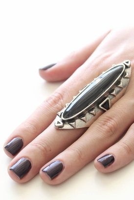 Low Luv x Erin Wasson by Erin Wasson Long Wood Ring with Black in Antiqued Silver