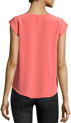 Joie Half-Button Cap-Sleeve Blouse, Spiced Coral