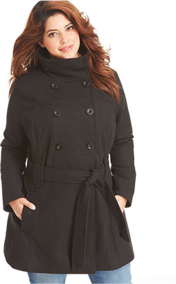 Dollhouse Plus Size Coat, Double-Breasted Belted Pea Coat