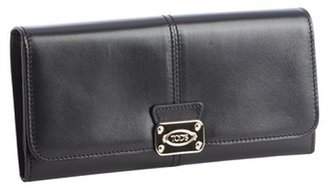 Tod's black leather snap flap continental wallet