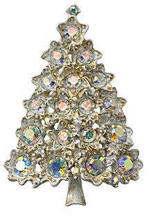 Other Holiday White Christmas Tree Pin with Ab Stones