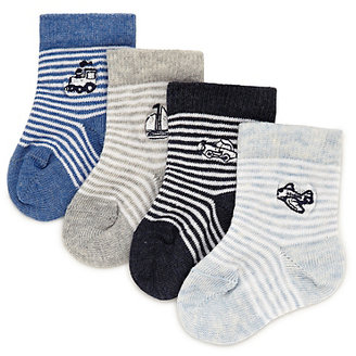 Marks and Spencer 4 Pairs of Cotton Rich Striped Baby Socks