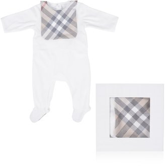 Burberry Baby White Cotton Babygrow & Bib Gift Set (2 Piece)