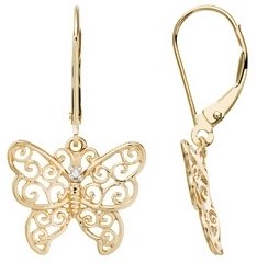Ice.com 2684 14K Yellow Gold Diamond Butterfly Earrings