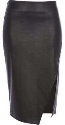 River Island Black leather-look wrap pencil skirt