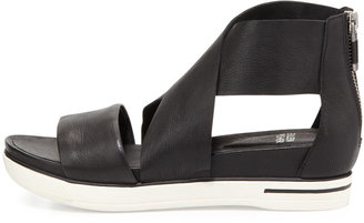 Eileen Fisher Sport Wide-Strap Leather Sandal, Black
