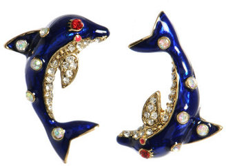 Betsey Johnson Navy Dolphin Stud Earrings