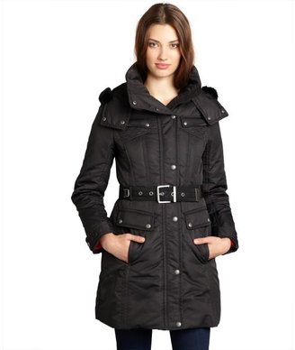 Andrew Marc New York 713 Andrew Marc black quilted rabbit fur trimmed hood 'Passion' belted down coat