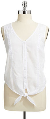 Jessica Simpson Unicorn Sleeveless Tie Front Blouse-WHITE-Medium