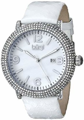 Burgi Women’s BUR074WT Crystal Encrusted Silver-Tone Watch with White Snakeskin Leather Band