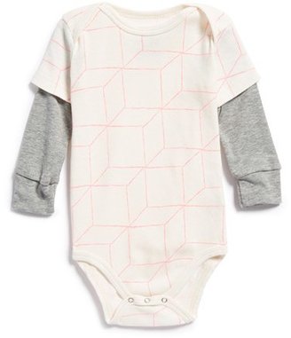 NUNUNU Grid Print Layered Sleeve Bodysuit (Baby Girls)