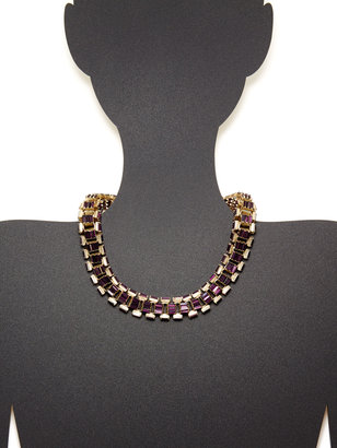 Lee Angel Deco Purple Crystal Box Chain Link Collar Necklace
