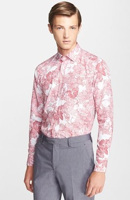 Etro 'Warrant' Trim Fit Floral Print Jacquard Shirt