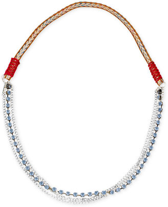 Steve Madden Silver-Tone Multi-Chain and Crystal Stretch Necklace