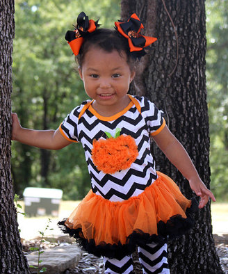 Black & Orange Chevron Pumpkin Tutu Bodysuit - Infant