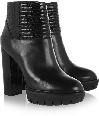 Kenzo Leather and snake-effect ankle boots