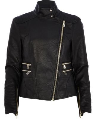 River Island Black leather-look turtle neck biker jacket