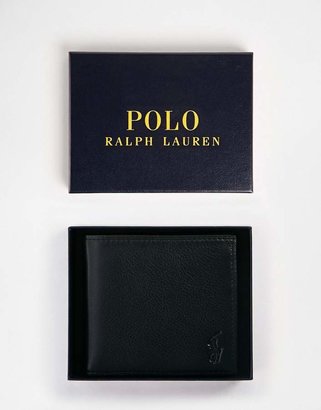 Polo Ralph Lauren Leather Billfold Wallet With Coin Pocket - Black