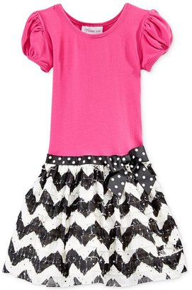 Bonnie Jean Little Girls' Solid-to-Chevron Print Dress