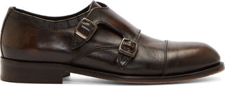 Hudson H by Brown Leather Marshall Monk Strap Shoes