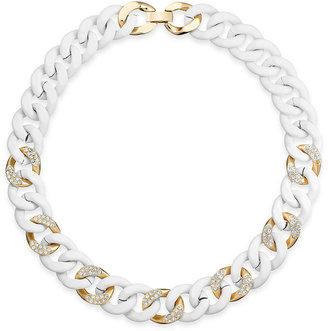 ABS by Allen Schwartz Gold-Tone White and Crystal Pave Link Collar Necklace