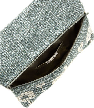 Moyna Ikat Beaded Clutch Bag, Light Gray