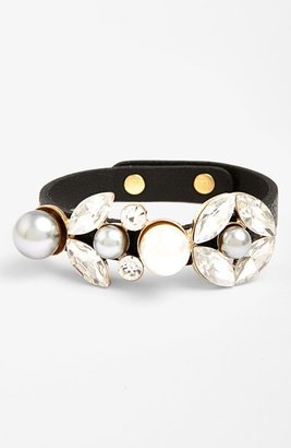Crystal Pearl Natasha Couture Crystal & Pearl Leather Bracelet
