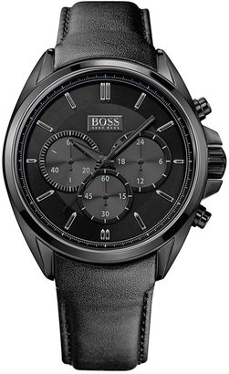HUGO BOSS Men's Chronograph Driver Black Leather Strap Watch 44mm 1513061