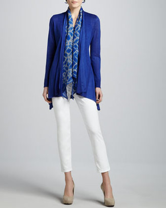 Eileen Fisher Blue Linen Silk Long Cardigan