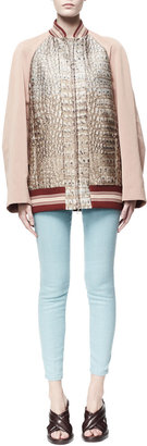 Stella McCartney Amelia Croc Jacquard Cady-Sleeve Varsity Jacket