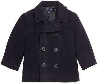 Ralph Lauren Childrenswear Melton Wool-Blend Naval Peacoat, Navy, Sizes 4-7