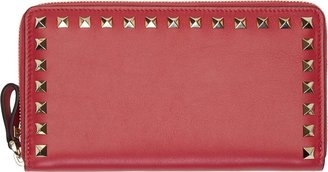 Valentino Raspberry Leather Gold Rockstud Continental Wallet