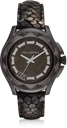 Karl Lagerfeld Paris 7 44mm Python-Embossed Metallic Leather Band Unisex Watch