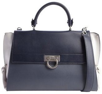 Ferragamo blue and gray tri-color leather medium 'Sofia' bag