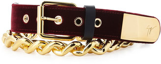 Giuseppe Zanotti Men's Velvet Chain Grommet Belt, Burgundy/Gold