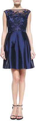 Kay Unger New York Cap-Sleeve Pleated-Skirt Cocktail Dress
